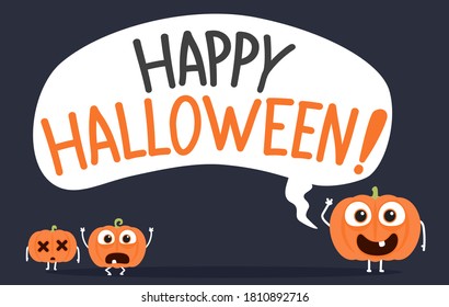 Feliz Halloween con graciosos personajes de calabaza. Dibujo de personajes de caricatura de calabaza de Halloween con la colección de halloween.