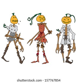 Happy Halloween funny pumpkin head costumes - vector