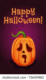 Happy Halloween! Funny pumpkin (Jack-o'-lantern) on the dark violet background