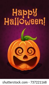 Happy Halloween! Funny pumpkin (Jack-o'-lantern) on the dark violet background