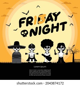 Happy Halloween gangster. Friday night. Design template and web for banner, poster, greeting card. Vector illustration