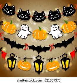 Happy Halloween garland seamless holiday decoration