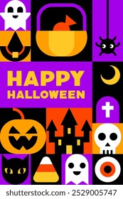 Happy Halloween Geometric Design with Symbols and Typography