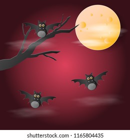 Happy Halloween with Ghost bat, paper art background. illustration vector