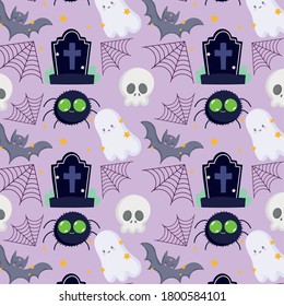 happy halloween, ghost bats spider skull gravestone trick or treat party celebration background vector illustration