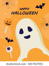 happy halloween with ghost cartoon design, holiday and scary theme Vector illustration