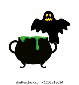 happy halloween ghost and cauldron