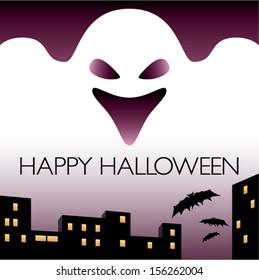Happy Halloween. Ghost city and bats.