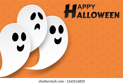 Happy Halloween. ghost cute design paper art style for banner, poster, greeting card, party invitation. vector