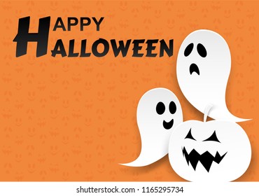 Happy Halloween .  ghost cute design paper art style for banner, poster, greeting card, party invitation. vector