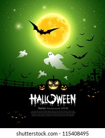 Happy Halloween ghost design background, vector illustration