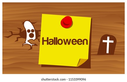 Happy Halloween with ghost and grave vector. vector illustrator