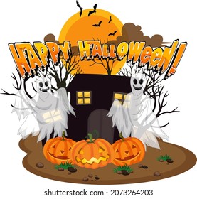 Happy Halloween with ghost and Jack-o'-lantern illustration