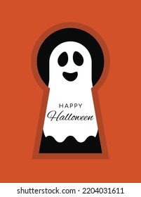 Happy Halloween. Ghost in the keyhole, vector illustration. Halloween card. 