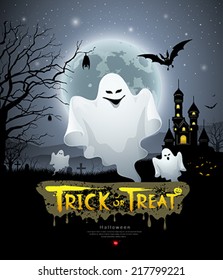 Happy Halloween ghost and message trick or treat design background, vector illustration