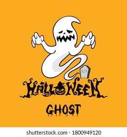 Happy halloween ghost on orange background