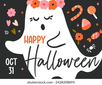 Happy Halloween Ghost Party Vector Card Background