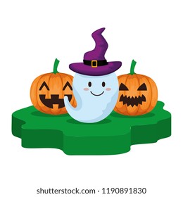 happy halloween ghost and pumpkins