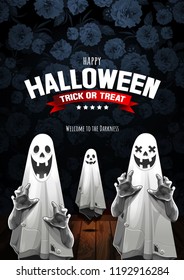 Happy Halloween, Ghost, treat or trick, Vector illustration, Vertical Poster, you can place relevant content on the area.