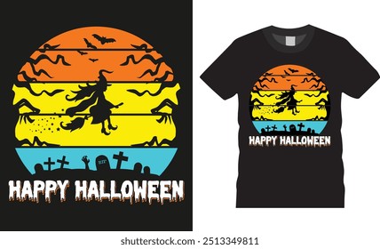 Happy Halloween, Happy Halloween Ghost typography vector t-shirt design template. Best Halloween t shirts design, Isolated on black background Shirts Perfect for print item poster, banner, card, pod.