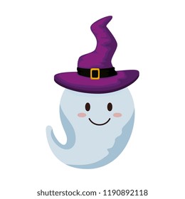 happy halloween ghost with witch hat