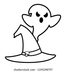 happy halloween ghost with witch hat