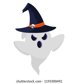 happy halloween ghost with witch hat