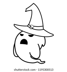 happy halloween ghost with witch hat