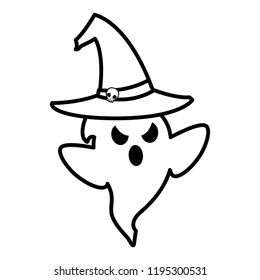 happy halloween ghost with witch hat