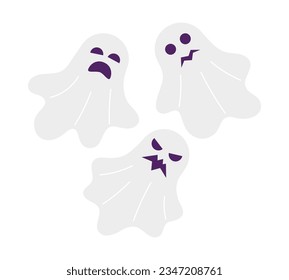 Happy halloween ghosts flat concept vector spot illustration. Haunted house spirits 2D cartoon characters on white for web UI design. Helloween monsters isolated editable creative hero image