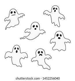 happy halloween ghosts set icons. scary, spirit isolated on white background. vector illustration.