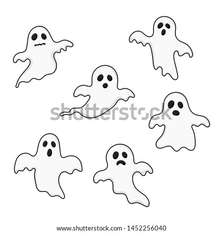 happy halloween ghosts set icons. scary, spirit isolated on white background. vector illustration.