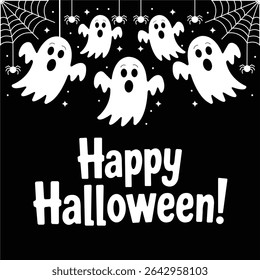 Happy Halloween with Ghosts and Spiders, halloween party invitation.