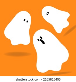  Feliz vector de fantasmas de halloween con fondo naranja.