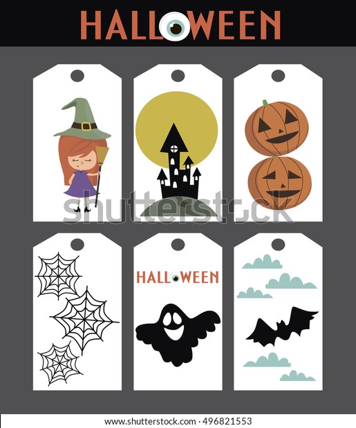 Happy Halloween Gift Tags Set Stock Vector (Royalty Free) 496821553