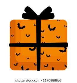 happy halloween giftbox with bats flying
