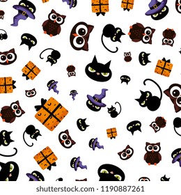 happy halloween giftboxes and cats pattern