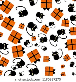 happy halloween giftboxes and cats pattern