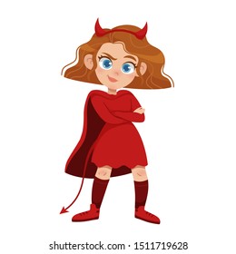 Happy Halloween. Girl kid in halloween costume little devil