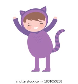 happy halloween, girl kitty costume cartoon character isolated design icon vector illustration