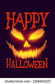 Happy halloween glowing Jack O Lantern pumpkin face. Vector illustration
