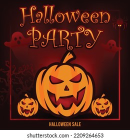 Happy halloween glowing pumpkin with horror fantasy background