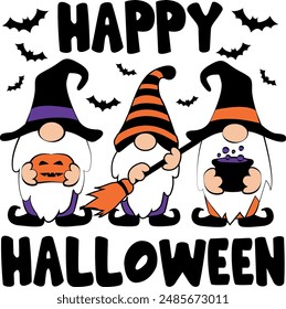 Happy Halloween gnomes. Halloween gnome vector illustration.