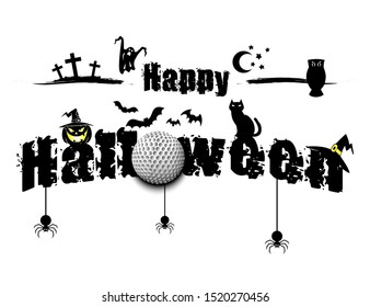 Happy halloween and golf ball on isolated background. Atmosphere halloween. Design pattern for banner, poster, greeting card, flyer, party invitation. Vector illustration