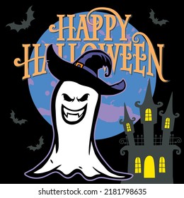 Happy Halloween gosh With A Witch Hat Cartoon Mascot Illustration