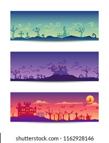happy halloween gradient banner set, roughen night party greeting, vector illustration