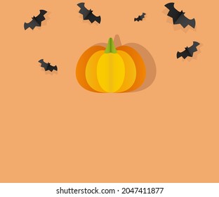 Happy halloween and gradient concept.Abstract pumpkin and bats with shadow on orange background.Vector and Illustration.