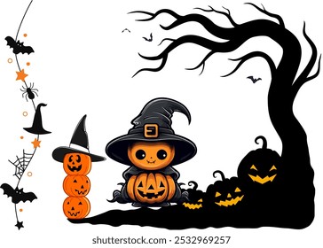 Happy Halloween Graphics Design Artwork, Spooky Illustration Elements, Festive Halloween Decor, Trick or Treat Artwork, Halloween Celebration Design