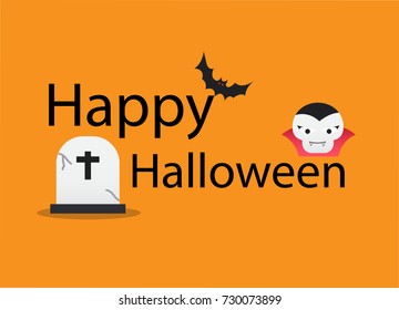 Happy Halloween with Grave and Dracula Orange Background Vector Illustration