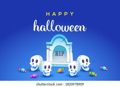 happy halloween with graves and bones